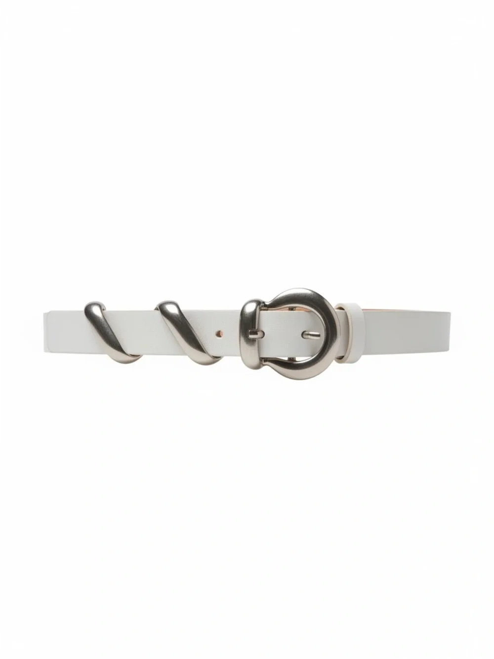Vintage Garuglieri Made in Italy White Leather Belt with Silver Buckle Size M